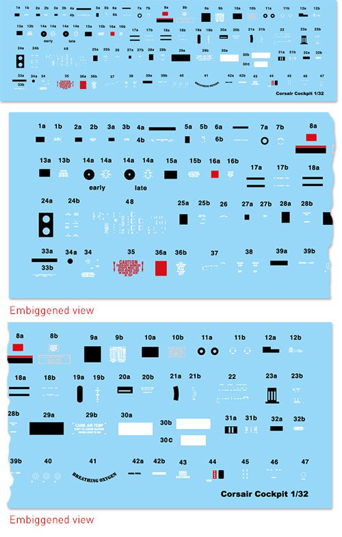 1/32 F4U-1 Corsair Cockpit Stencils and Placards - Click Image to Close