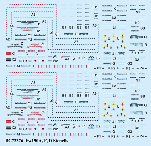 1/72 Fw190A, F, D Airframe Stencils - Click Image to Close