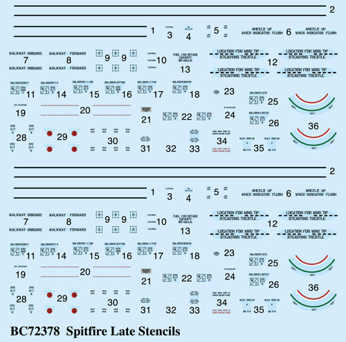 1/72 Spitfire Later Marks Airframe Stencils - Click Image to Close