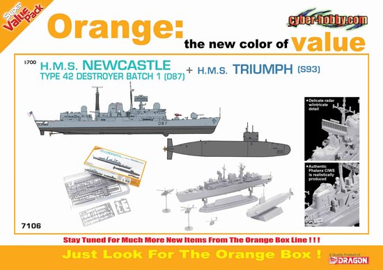 1/700 HMS Type 42 Batch 1 Destroyer Newcastle D87 + Triumph S93 - Click Image to Close