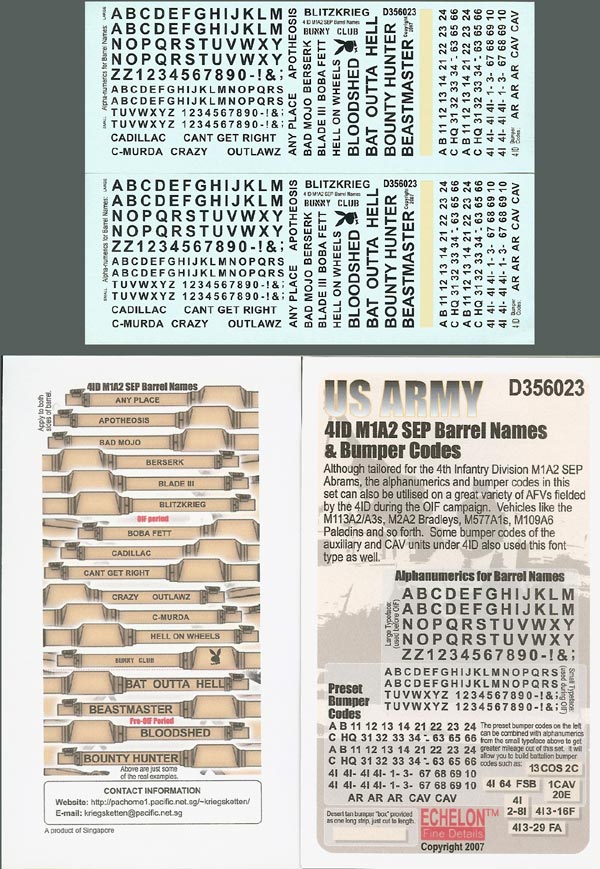 1/35 US Army 4ID M1A2 SEP Barrel Names & Bumper Codes - Click Image to Close