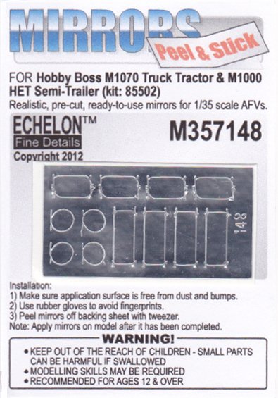 1/35 M1070 Tractor & M1000 Semi-Trailer Mirrors for Hobby Boss - Click Image to Close