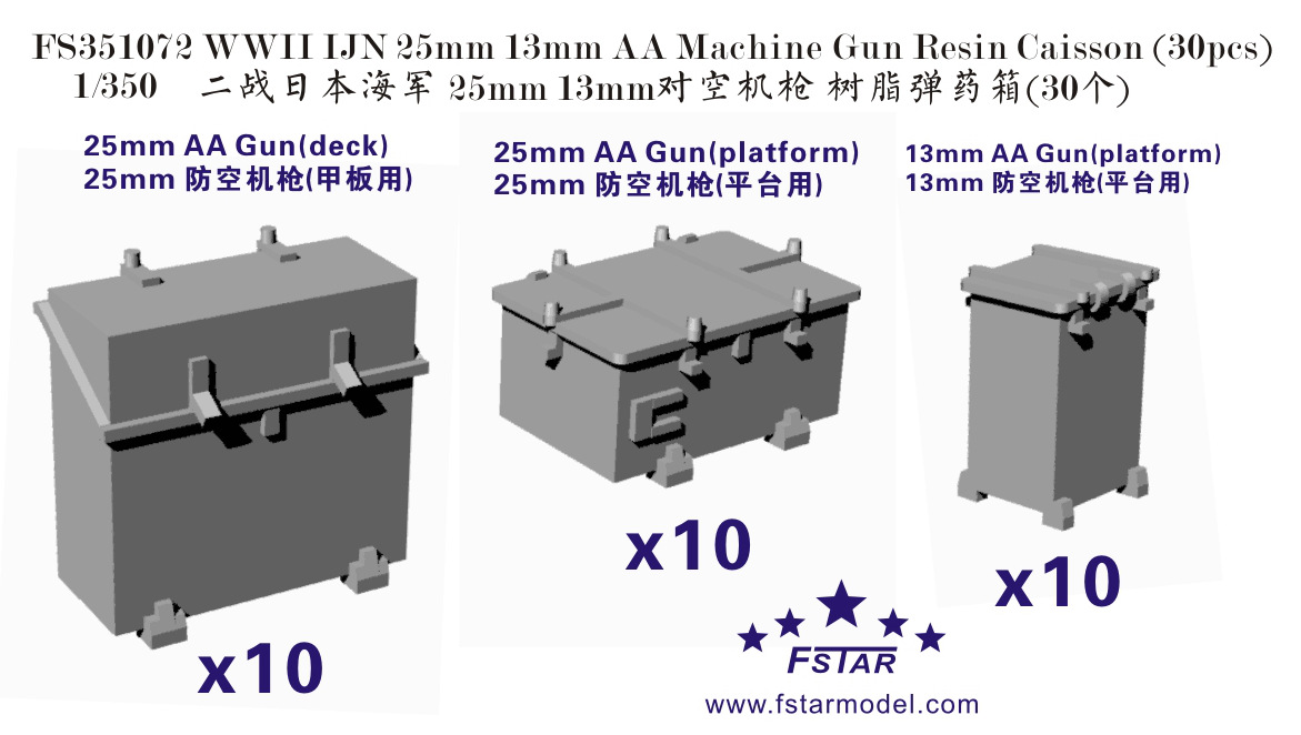 1/350 WWII IJN 25mm 13mm AA Machine Gun Resin Caisson (30 pcs) - Click Image to Close