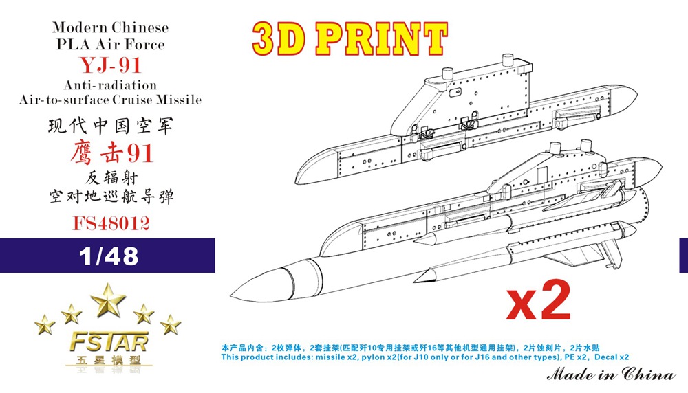 1/48 PLAAF YJ-91 Anti-Radiation Cruise Missile w/Pylons (2 pcs) - Click Image to Close