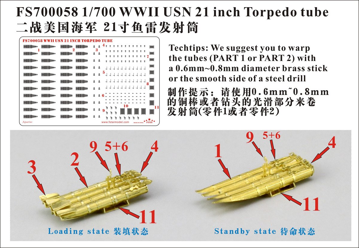 1/700 WWII USN 21 inch Torpedo Tube - Click Image to Close