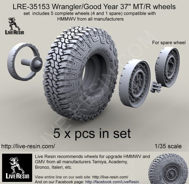 1/35 Wrangler/Good Year 37" MT/R Tire and Wheels Set - Click Image to Close