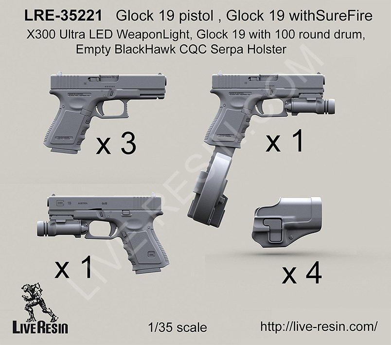 1/35 Glock 19 Pistol , Glock 19 with Sure Fire X300 Ultra LED - Click Image to Close