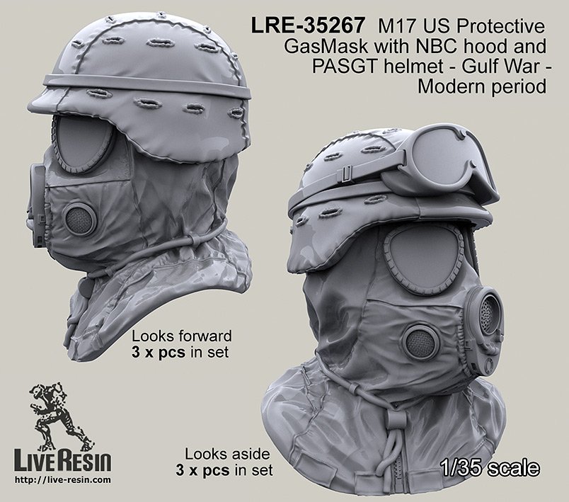 1/35 M17 US Protective Gasmask with NBC Hood & PASGT Helmet - Click Image to Close