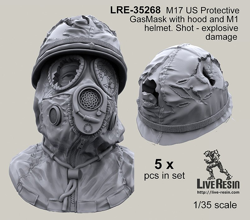 1/35 M17 US Protective Gasmask with Hood & M1 Helmet - Click Image to Close