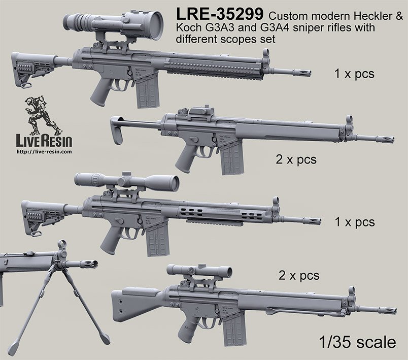 1/35 Custom Modern G3A3 and G3A4 Sniper Rifles - Click Image to Close