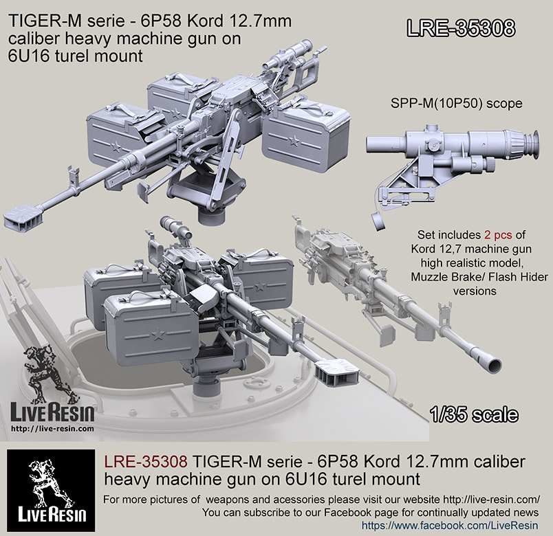 1/35 6P58 Kord 12.7mm Caliber Heavy Machine Gun on 6U16 Mount - Click Image to Close