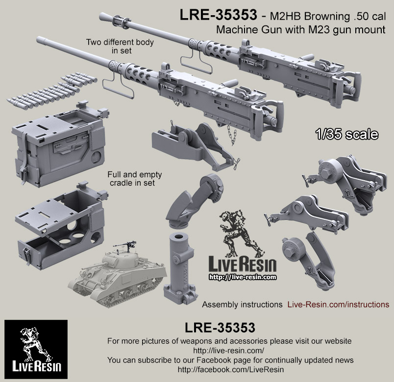 1/35 M2HB Browning Cal.50 Machine Gun with M23 Tank Mount - Click Image to Close