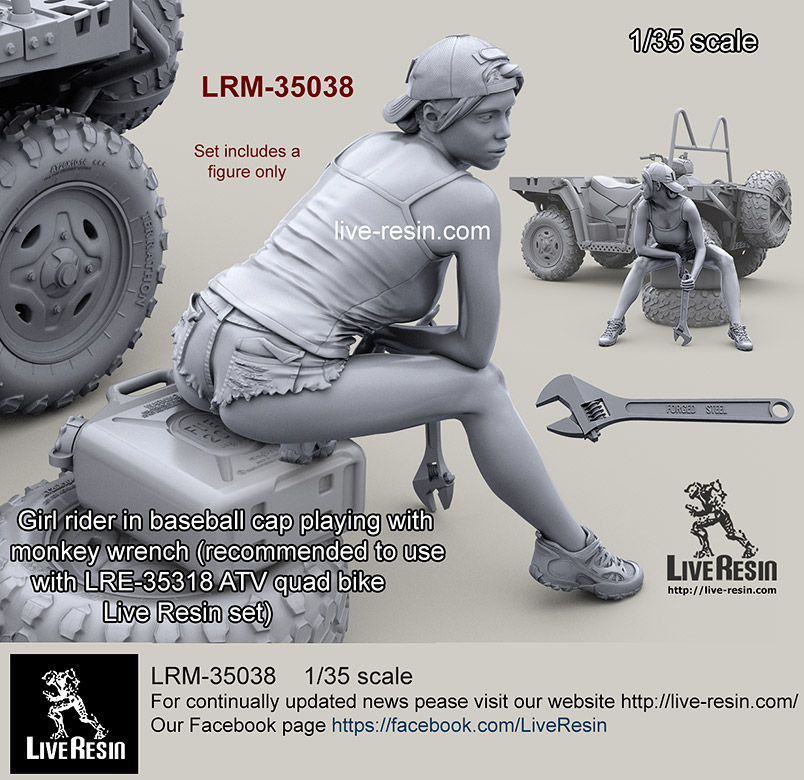 1/35 Girl Rider in Baseball Cap Playing with Monkey Wrench - Click Image to Close