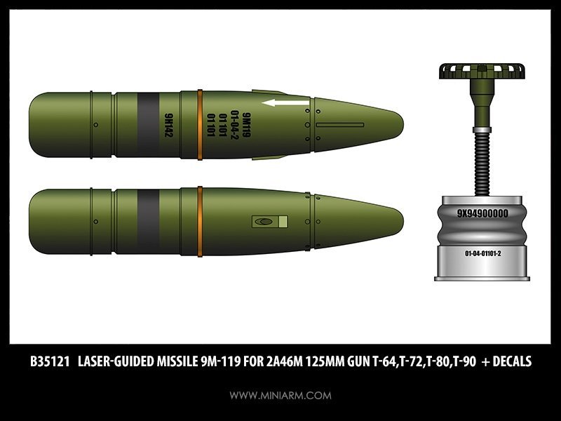 1/35 Laser-Guided Missile 9M-119 w/Decal for 2A46M 125mm Gun - Click Image to Close