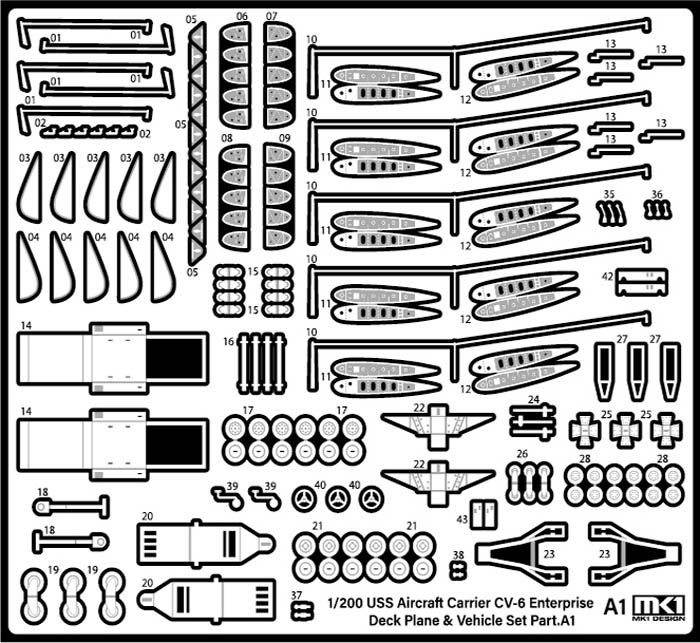 1/200 WWII US Deck Plane Detail Set for CV-6 Enterprise - Click Image to Close