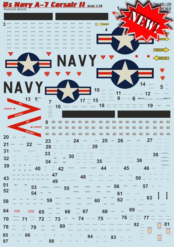 1/48 A-7 Corsair II Technical Stencils - Click Image to Close