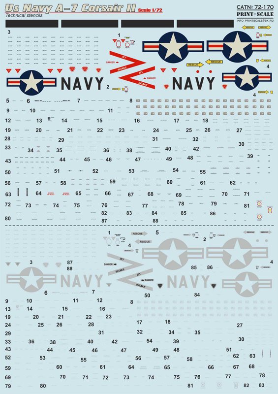 1/72 US Navy A-7 Corsair Technical Stencils - Click Image to Close