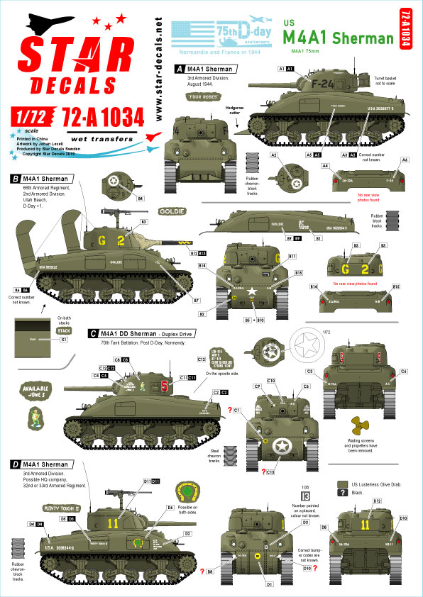 1/72 US M4A1 Sherman, 75th D-Day Special, Normandy & France 1944 - Click Image to Close