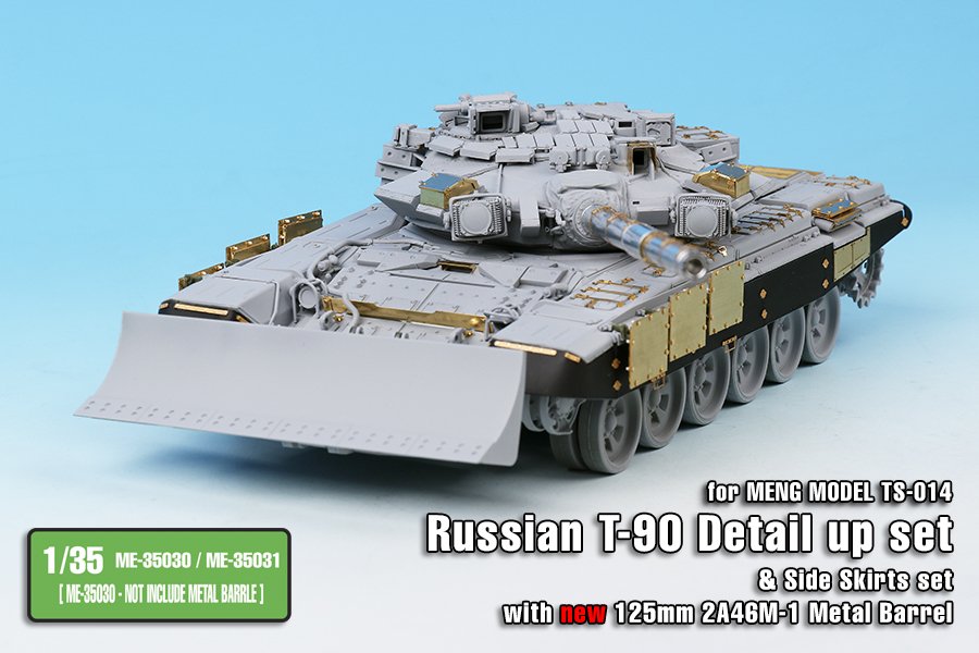 1/35 T-90 Dozer Detail Up Set w/Side Skirts, Barrel for Meng - Click Image to Close